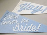 pretty and cool blue and white felt flags with felt letters are amazing for weddings, they can be used for a wedding exit