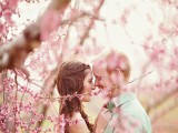 go to a blooming orchard to take engagement pics that will look ultimate and feel adorably spring-like