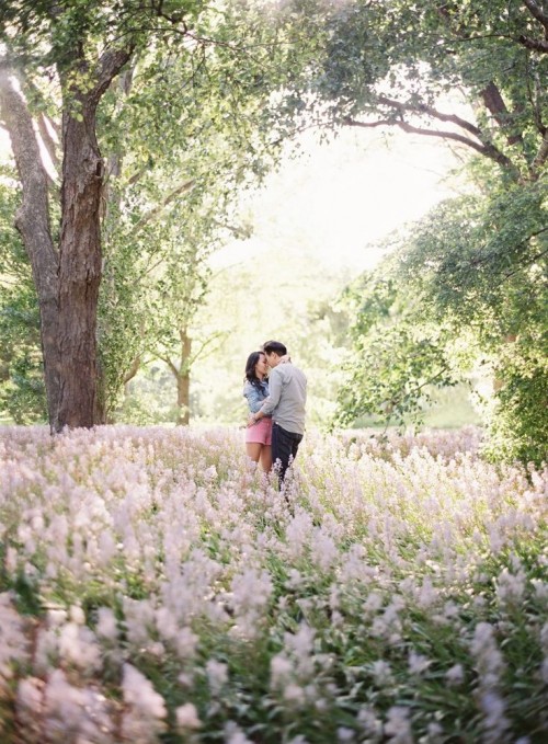 engagement pics taken in a beautiful blooming field are gorgeous and bold and will be very romantic