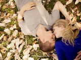a romantic pic on the ground with petals and leaves is always welcome for any engagement season