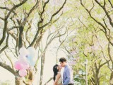 trees that are getting slightly green will help you embrace the season and some pastel balloons will be a nice substitute to a traditional bouquet