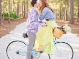 incorporate your favorite activities, for example, riding a bike, into your engagement photo shoot