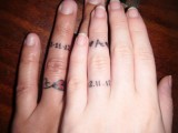 wedding date tattoos done in different places and spruced up with a monogram and a flower is a creative idea
