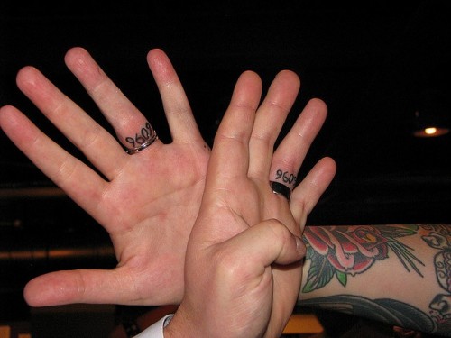 wedding date tattoos done on the back side of the ring finger with usual numbers