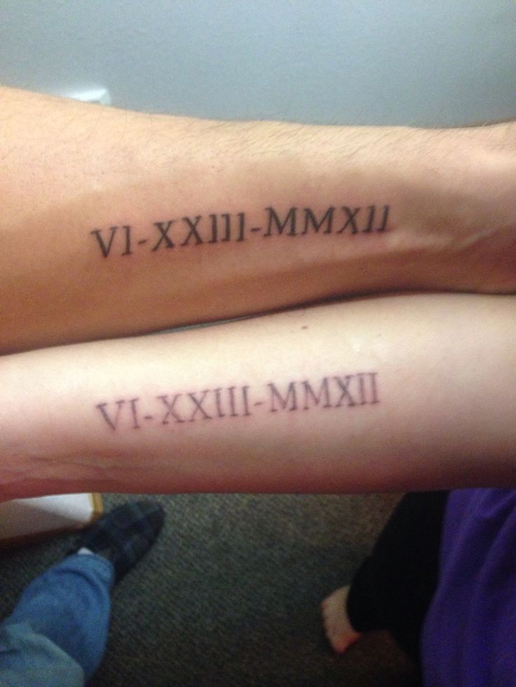 Picture Of Wedding Date Tattoos Done With Roman Numbers On The Arms Look Very Symbolic And Uniting You Two