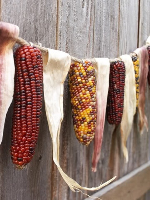 a garland of corn husks and cobs is a great rustic fall decoration for any event or party you are having