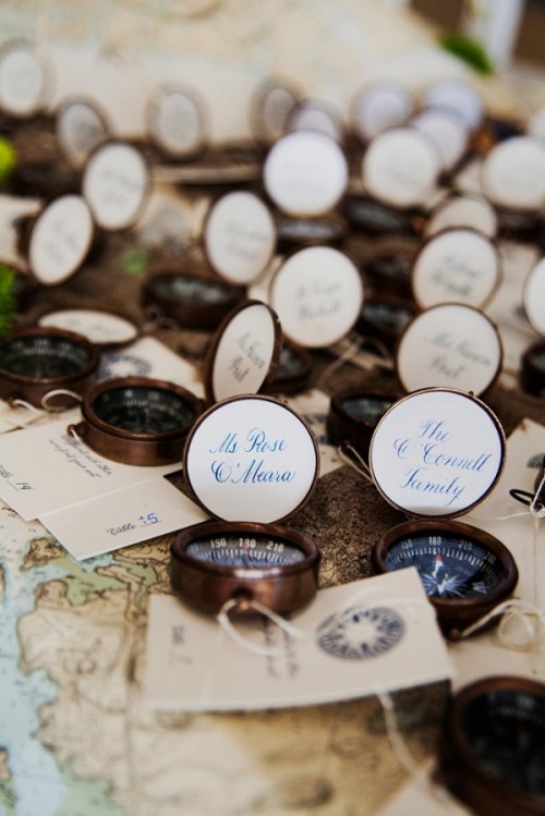 compasses with escort cards and as wedding favors are great for a beach or nautical wedding
