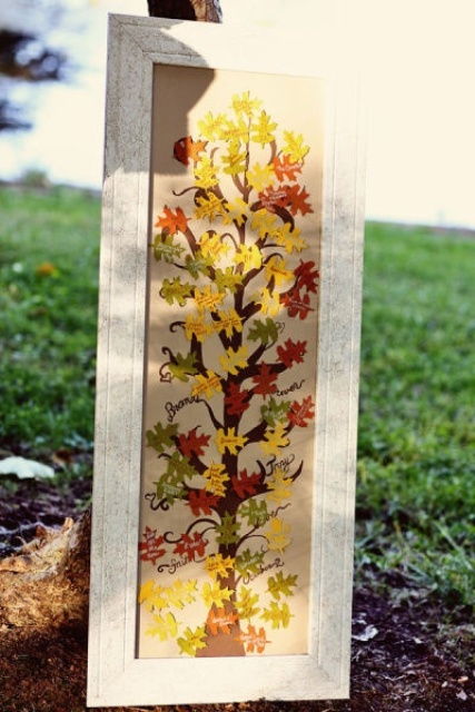 a frame with a tree with colorful paper leaves is a simple and creative DIY for the fall