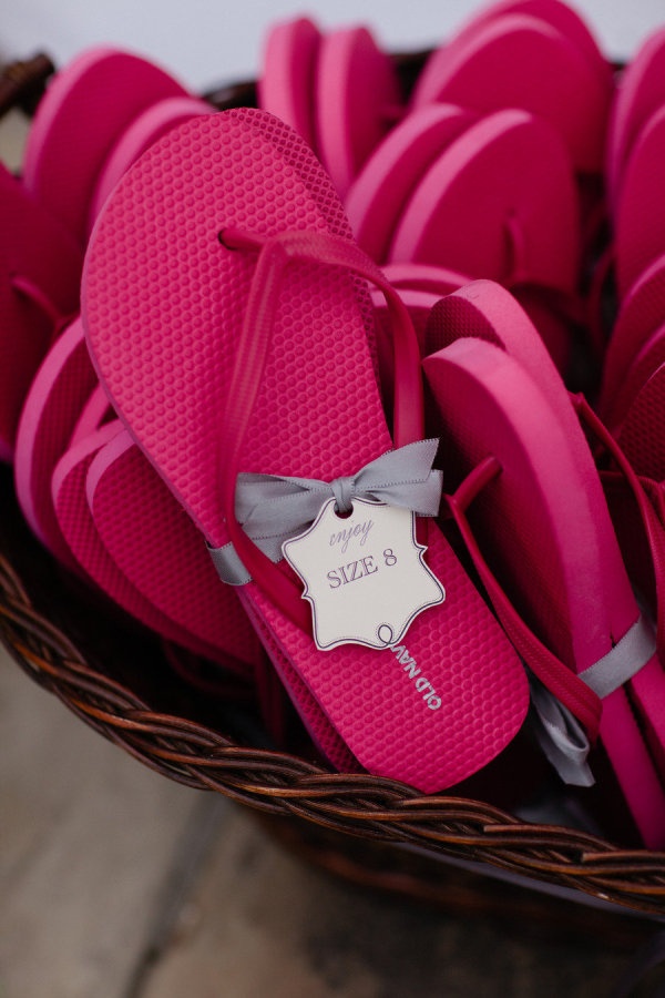 colorful flipflops are idea summer wedding favors for a beach wedding to avoid spoiling guests' shoes