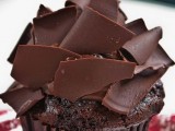 a delicious chocolate cupcake topped with chocolate shards is a lovely wedding dessert idea, an alternative to a wedding cake or an addition to it