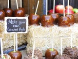 a candied, chocolate and glazed apple bar is ideal for a fall wedding