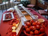 a fall wedding bar with apples and various kinds of dip and chocolate is ideal for the fall