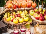 a fall wedding apple bar – what can be more natural than that, add other fall fruits