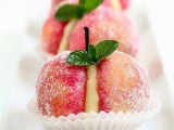 lovely peach sweets with cream and fresh mint are amazing for a peachy wedding
