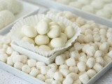 nuts in white chocolate and candies in white will give your dessert table a cool and bold look