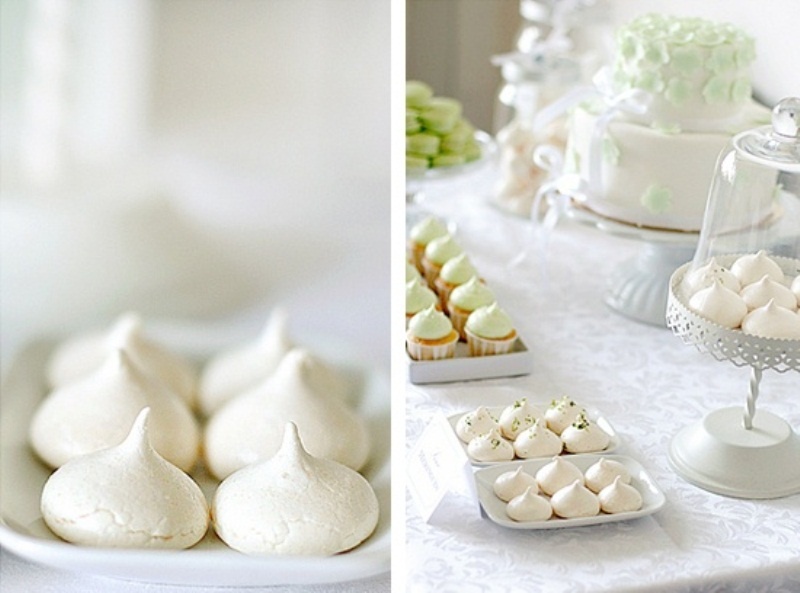 white meringues are amazing for a winter wedding dessert table, though they may be served in any season