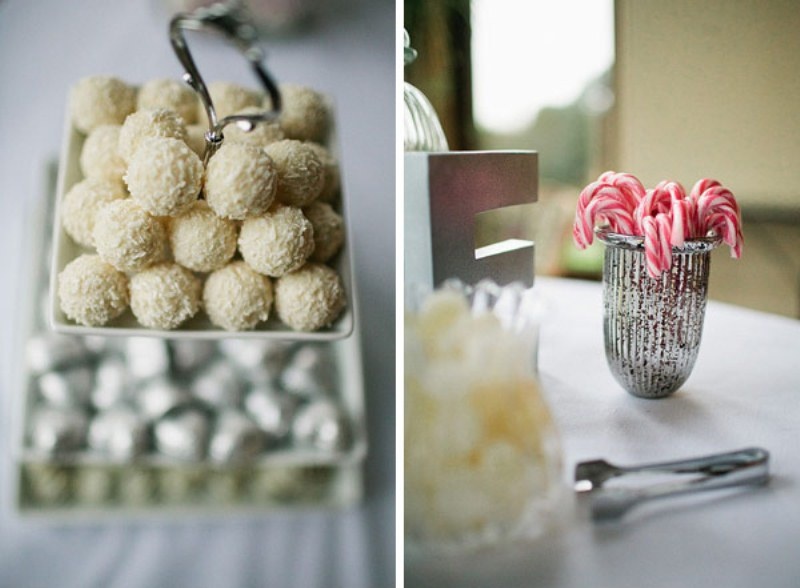 white chocolate and candy canes are great for a winter wedding dessert table and will give it a festive feel