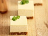 mini square cheesecakes with little greenery touches look ultra-modern and minimalist