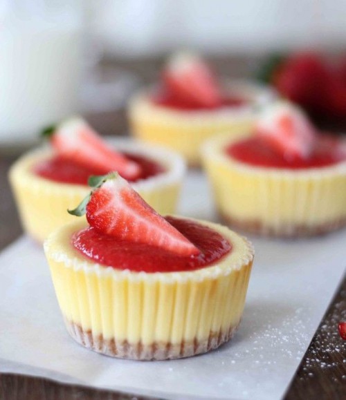 mini strawberry cheesecakes with fresh berries on top are very tasty and perfect for summer