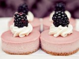 mini berry cheesecakes with whipped cream and fresh blackberries on top are crowd-pleasing, fresh and tasty