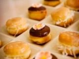 mini donuts with cheese, chocolate and sugar flowers look super cute and will please everyone