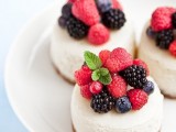 mini cheesecakes with fresh raspberries, currant, blackberries and mint on top are fantastic