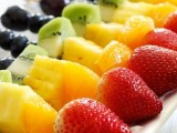 kebobs with lots of fresh fruit – strawberries, oranges, pineapples, kiwi and grapes – is always a good idea