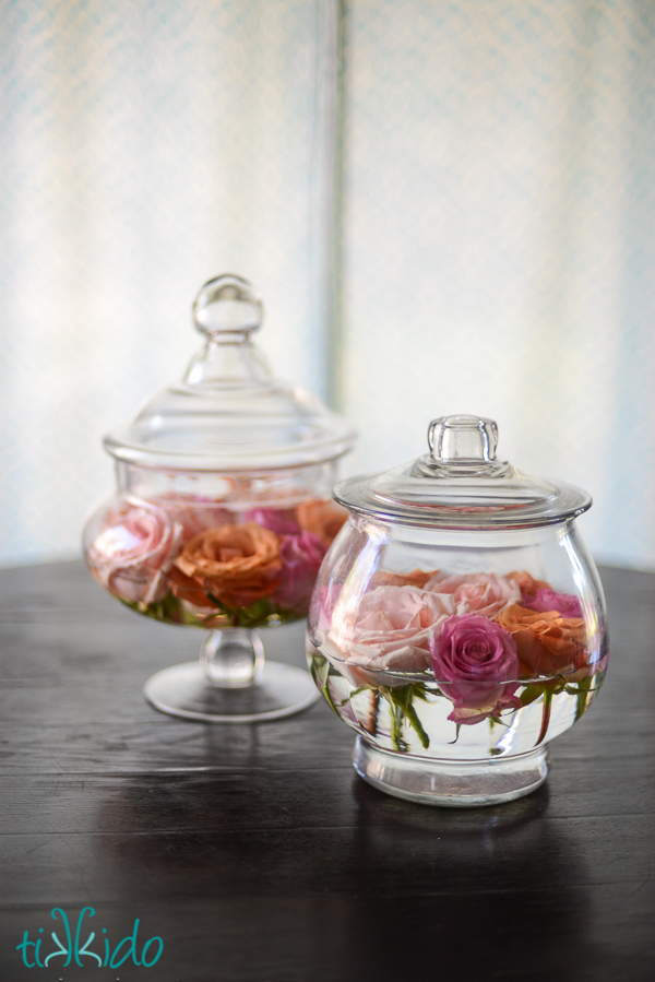 Diy Easy Apothecary Jars And Roses Centerpiece