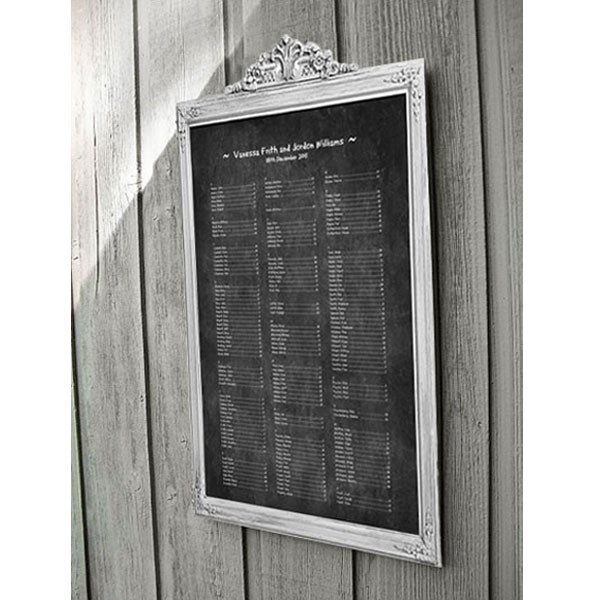 A chalkboard framed seating chart is a cool and easy to realize idea