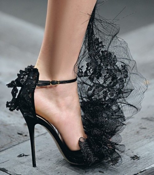 black lace wedding shoes with lace detailing on top