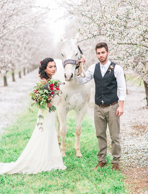 Picture Of dreamy bohemian wedding inspiration at almond orchard  1