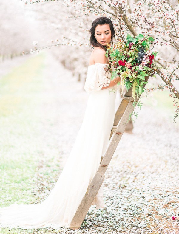 Picture Of dreamy bohemian wedding inspiration at almond orchard  10