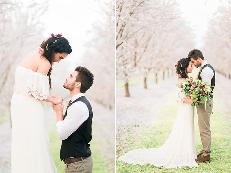 Picture Of dreamy bohemian wedding inspiration at almond orchard  19