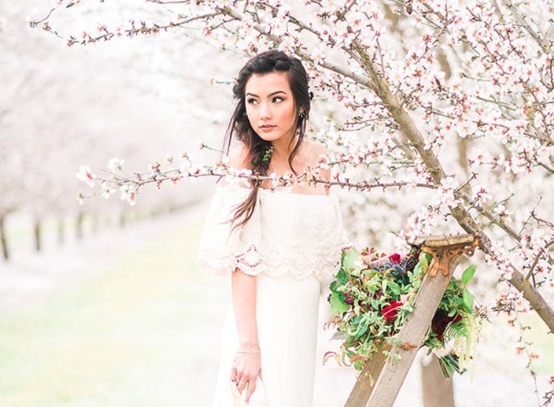 Picture Of dreamy bohemian wedding inspiration at almond orchard  2
