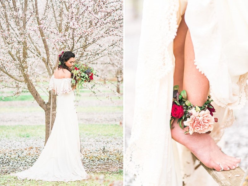 Picture Of dreamy bohemian wedding inspiration at almond orchard  5