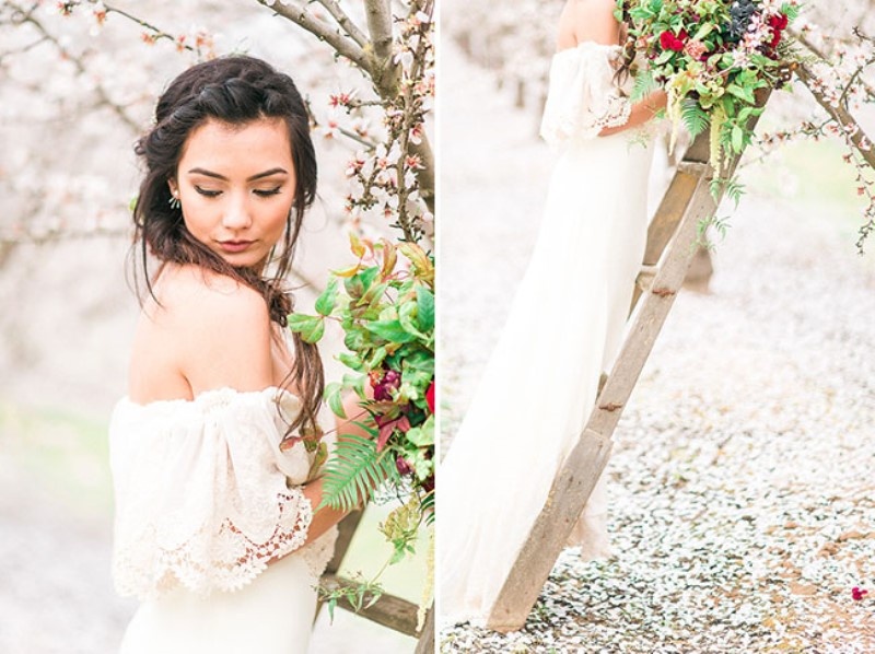 Picture Of dreamy bohemian wedding inspiration at almond orchard  9