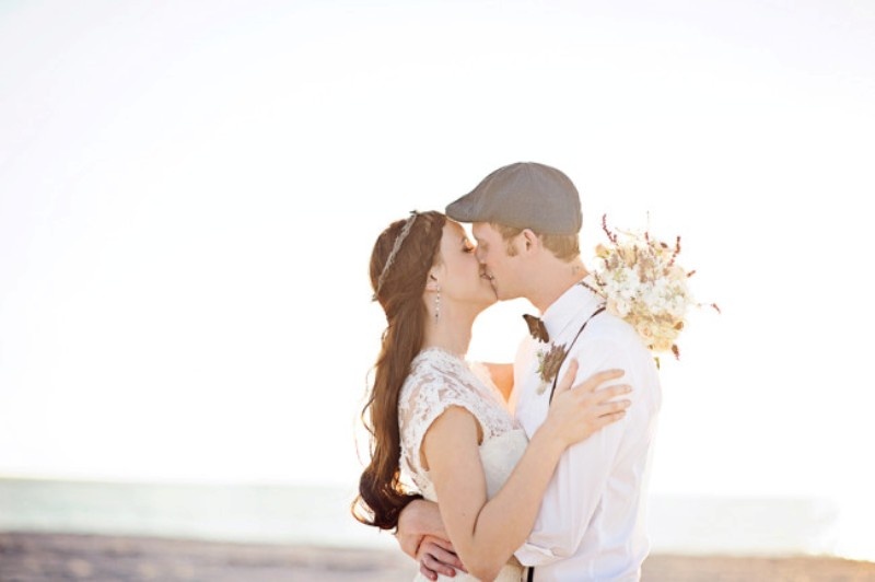 Dreamy Lavender Inspired Wedding Beach Shot