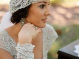 Juliet cap veil with embellishments, matching bracelets and vintage earrings help to create a refined and beautiful bridal look