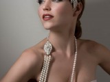 an embellished textural headband plus strands of pearls will make this bridal look amazingly statement-like