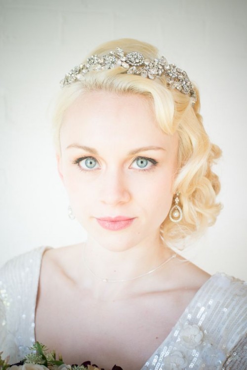 a refined heavily embellished headband will accent a vintage, art deco or just glam bridal look
