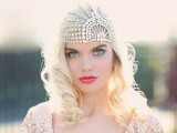 a fully embellished art deco bridal headband is a lovely and chic idea to make a statement in your look