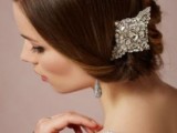 an embellished hairpiece and statement earrings will make your bridal look very refined, chic and stylish