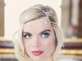 an art deco bridal headpiece with large rhinestones will be a chic addition to your art deco look