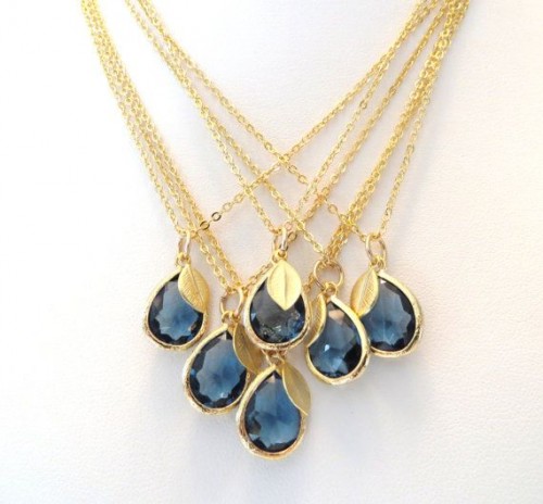 offer gold and navy rhinestone necklaces to your bridesmaids as gifts