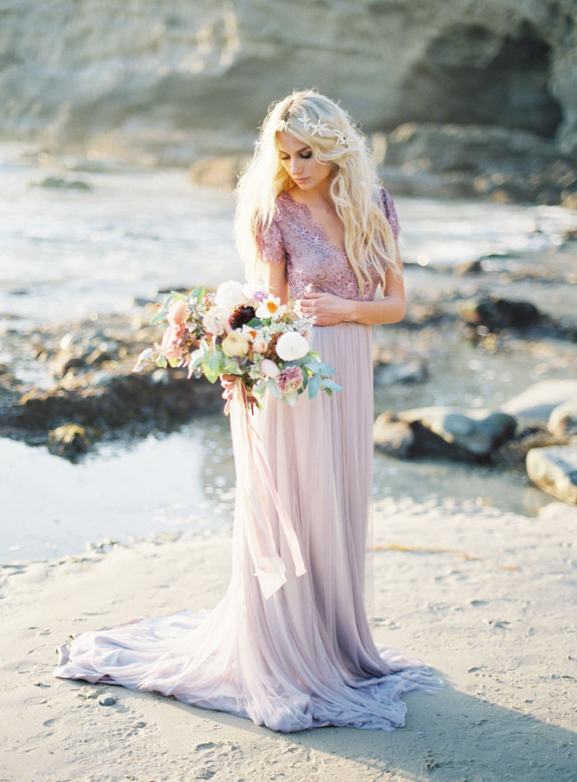 Ethereal seaside bridal shoot with a lavender wedding gown  2