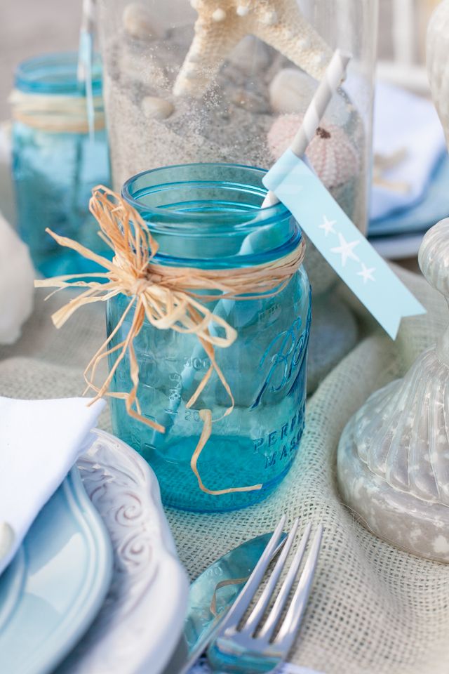 Seashells, starfish, sand, urchins will make your decor and your tablescape really beach like