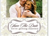 a printed save the date with calligraphy and a colored couple’s photo is a stylish idea for a modern wedding