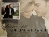 a stylish wedding save the date magnet with the couple’s photo and elegant printing is a cool and lovely idea for a wedding