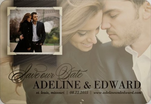 a stylish wedding save the date magnet with the couple's photo and elegant printing is a cool and lovely idea for a wedding