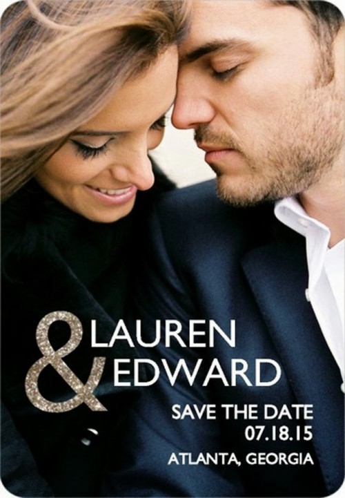 a stylish colored photo save the date with portraits and modern printing is all you need for a cool and modern wedding
